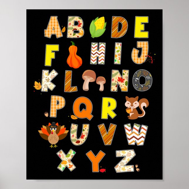 Affiche Thanksgiving Alphabet Funny Turkey Fall Preschool (Devant)