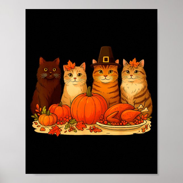 Affiche Thanksgiving Cats Dinner Pumpkin Autumn Men Women  (Devant)