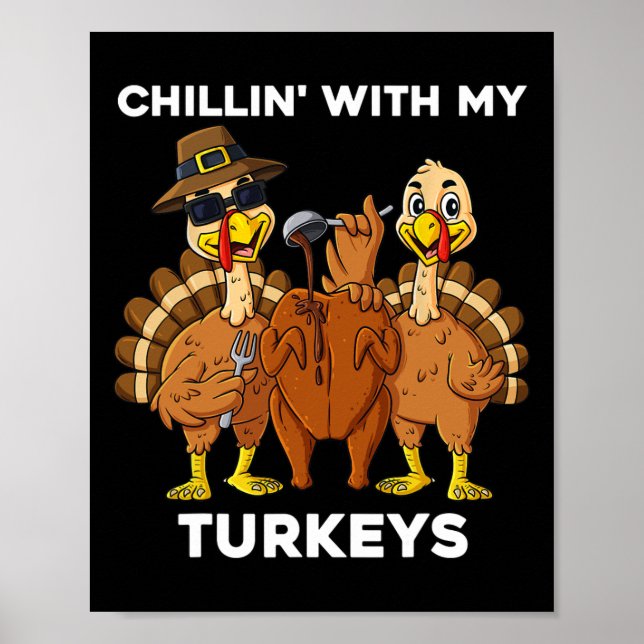 Affiche Thanksgiving Chillin Avec Mes Turkeys Fun Boys Enf (Devant)