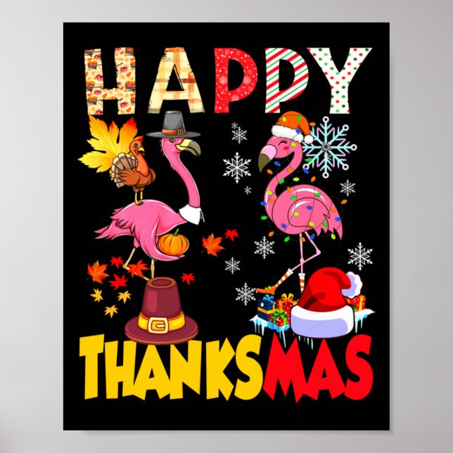 Affiche Thanksgiving Christmas Flamingo Happy Thanksmas Xm (Devant)