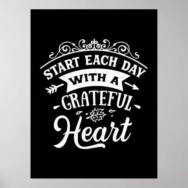 Affiche Thanksgiving Commence Chaque Jour Avec Un Coeur Gr (Devant)