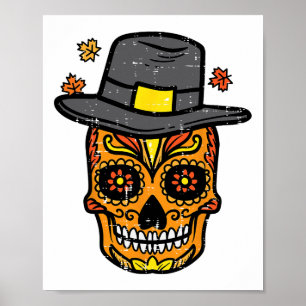 Affiche Thanksgiving Crâne sucre Pilgrie Automne Mexicains