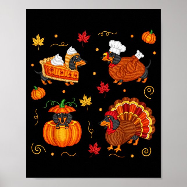 Affiche Thanksgiving Dachshund Weiner Dog Turkey Cute Pump (Devant)