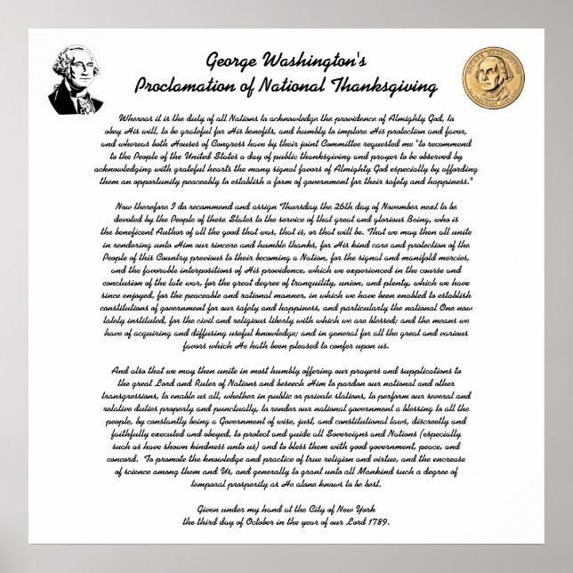 Affiche Thanksgiving Day Proclamation by George Washington (Devant)