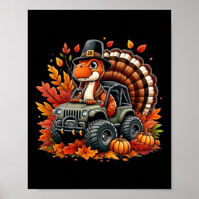 Affiche Thanksgiving Design Boys Enfants Dinosaur T Rex Fa (Devant)