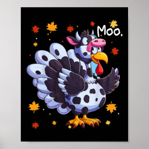 Affiche Thanksgiving Fake Turkey Moo Cow Head Funky Fall