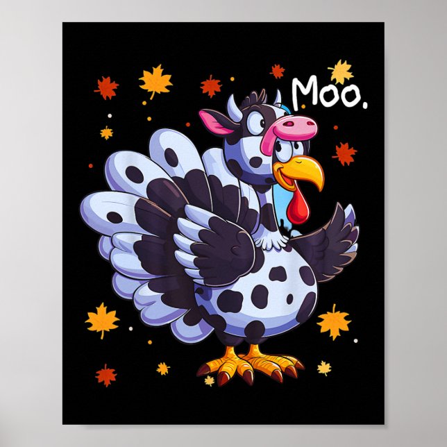 Affiche Thanksgiving Fake Turkey Moo Cow Head Funky Fall (Devant)