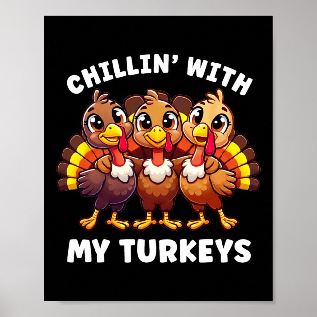 Affiche Thanksgiving Famille Chillin Avec Mes Dindons Drôl (Devant)