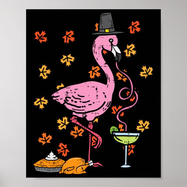 Affiche Thanksgiving Flamant rose pèlerin Automne Automne  (Devant)