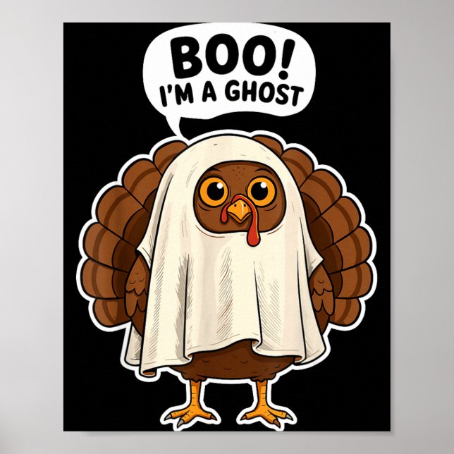 Affiche Thanksgiving Ghost Turkey Disguise Funny Halloween (Devant)