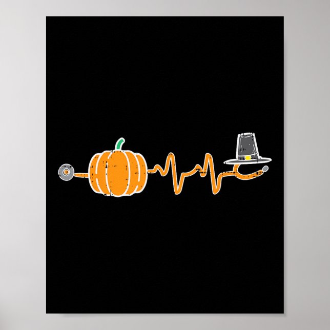 Affiche Thanksgiving Hearbeat Citrouille Stethoscope Fall  (Devant)