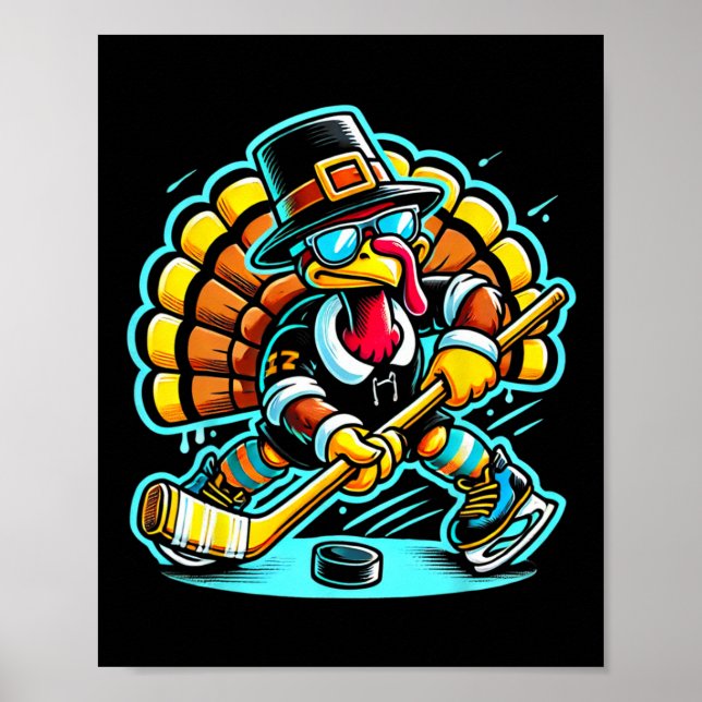 Affiche Thanksgiving Hockey sur glace Turquie Jour de la C (Devant)