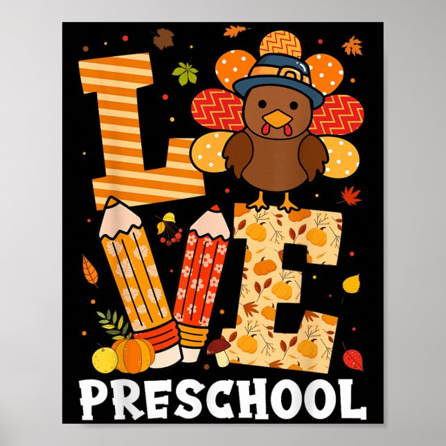 Affiche Thanksgiving Love Preschool Teacher Turkey Autumn  (Devant)