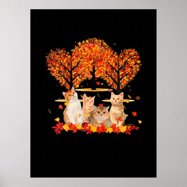 Affiche Thanksgiving Maple Cat Heart Shape Tree Leaf (Devant)