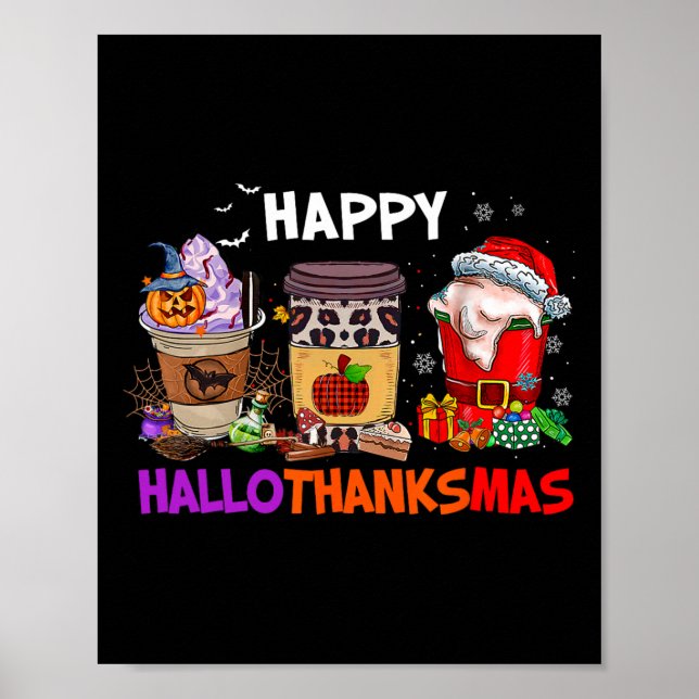 Affiche Thanksgiving Noël Joyeux Hallothanksmas Café (Devant)
