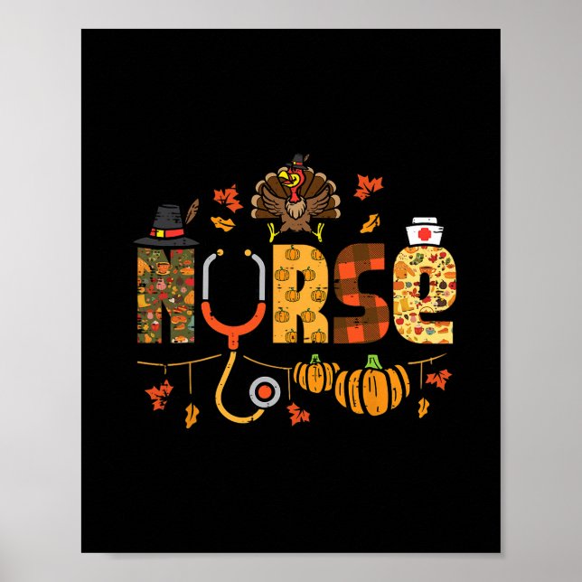 Affiche Thanksgiving Nurse Stethoscope Fall Scrub Top Er M (Devant)