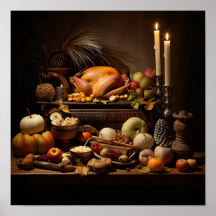 Affiche Thanksgiving Repas sur une table
