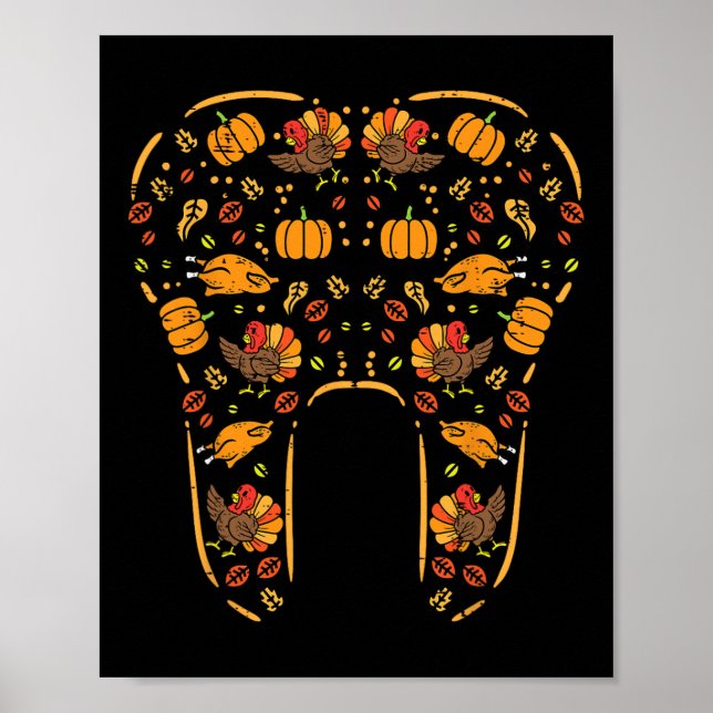 Affiche Thanksgiving Tooth mignonne Automne Dents Dentiste (Devant)