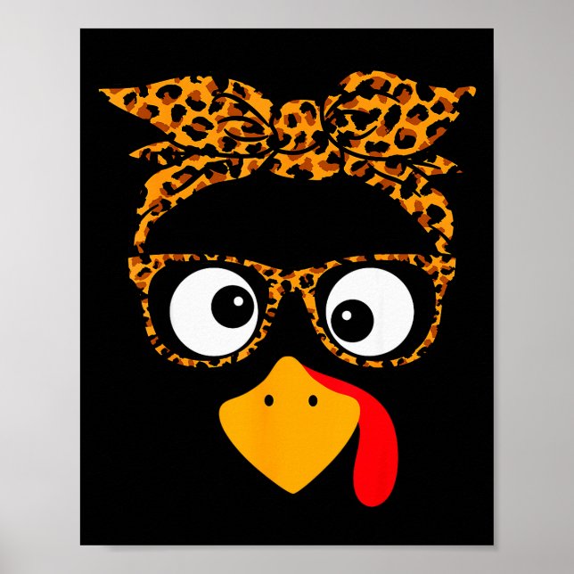 Affiche Thanksgiving Turkey Face Leopard Print Gles Autumn (Devant)