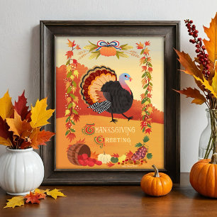 Affiche Thanksgiving Turkey Fall Harvest Art Print