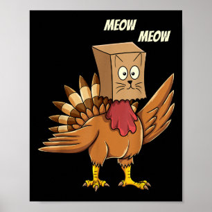 Affiche Thanksgiving Turquie Chat Meow Drôle Hommes Femmes