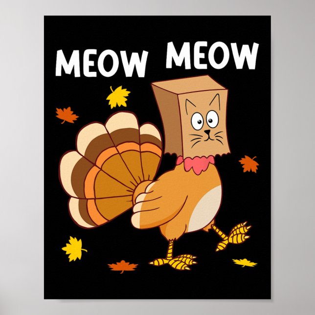 Affiche Thanksgiving Turquie Chat Meow Drôle Hommes Femmes (Devant)