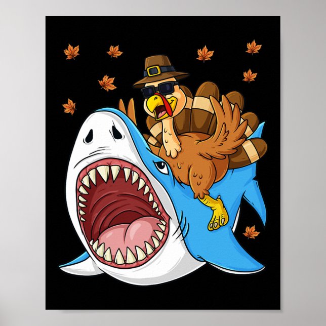 Affiche Thanksgiving Turquie équitation Requin amusant Tod (Devant)