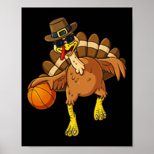 Affiche Thanksgiving Turquie Joueur de basket-ball Amusant
