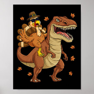 Affiche Thanksgiving Turquie Riding T Rex Dinosaur Toddler