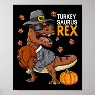 Affiche Thanksgiving Turquie Saurus T Rex Pilgrim Dinosaur