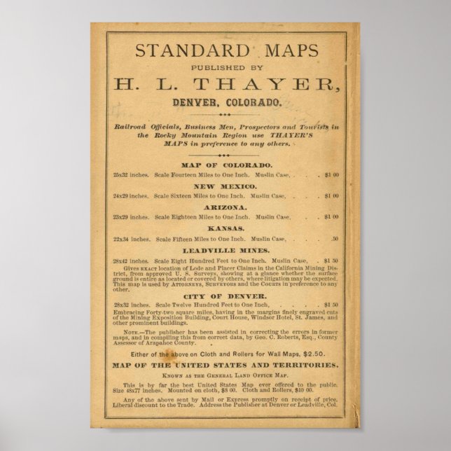 Affiche Thayer's map of Colorado (Devant)