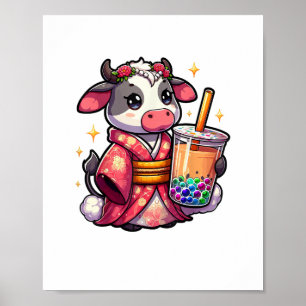 Affiche Thé à bulle de vache Japonais Kimono _1_1