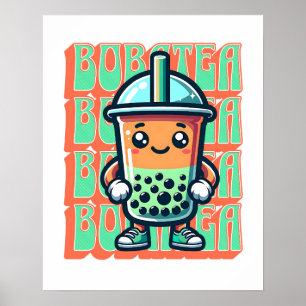 Affiche Thé à bulles Boba Kawaii Mignon Dessin animé