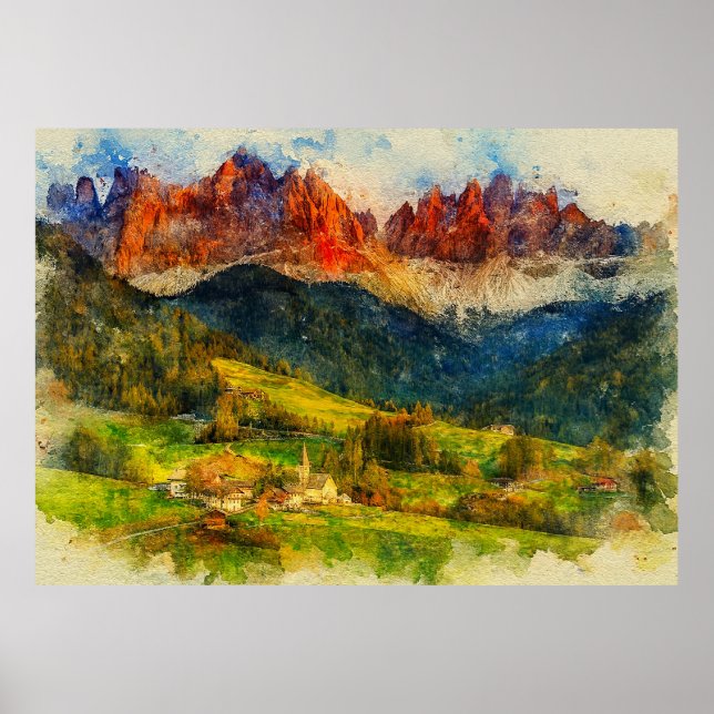 Affiche The Alps Alpine Mount - Watercolor Splash Painting (Devant)