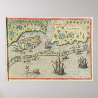 Affiche The arrival of the Englishmen in Virginia