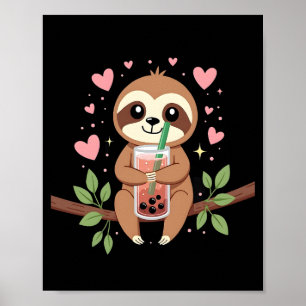 Affiche Thé au lait bulles Boba Sloth Mignon Kawaii Femmes