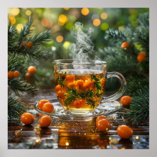 Affiche Thé aux herbes fumant