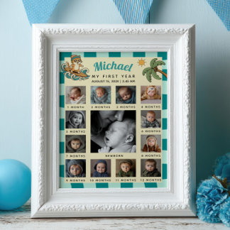 Affiche The Big One Surfer 1st Birthday Photo Timeline 