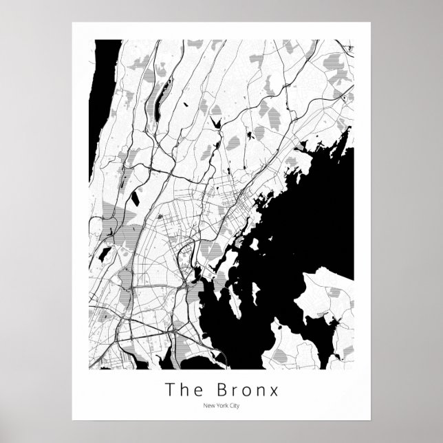 Affiche The Bronx New York City Modern White Map (Devant)