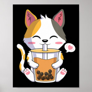 Affiche Thé Cat Boba Tea Bubble Tea Anime Kawaii Neko Girl