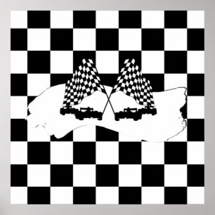 Affiche The Checker Flag and Race Cars