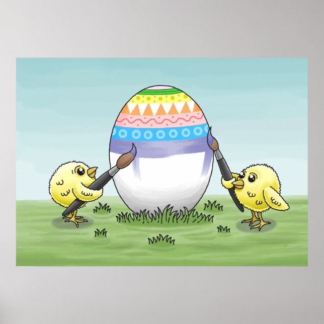Affiche The chickens paint an Easter egg (Devant)