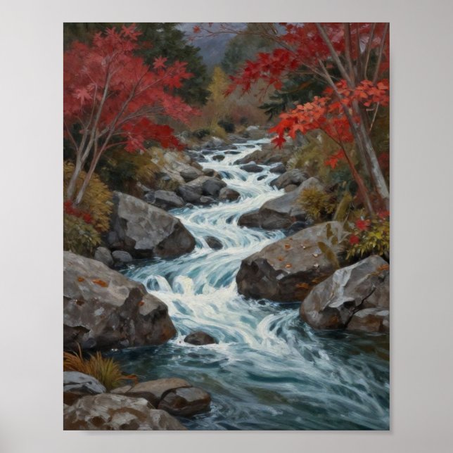 Affiche The Crimson Current: A Cascading Autumn Stream (Devant)