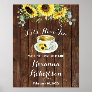 Affiche Thé de bienvenue Baby Shower Fleurs Jaunes et Feui