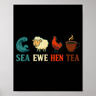 Affiche Thé de brebis de poule drôle vintage pun humour gr