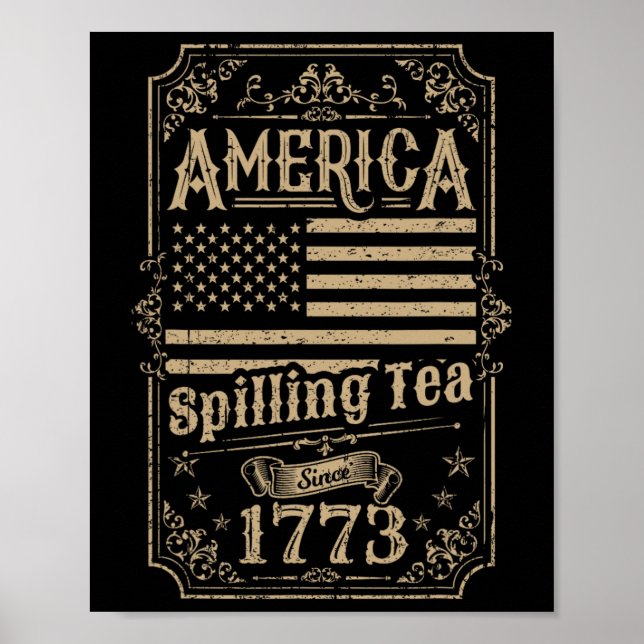 Affiche Thé déversé depuis 1773 4 juillet cadeau (Devant)
