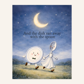 Affiche The Dish Ran Away with the Spoon Nursery Rhyme Art