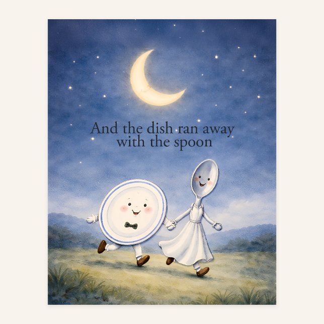 Affiche The Dish Ran Away with the Spoon Nursery Rhyme Art (Créateur téléchargé)