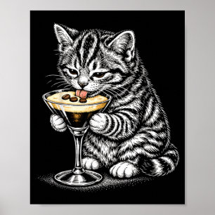 Affiche Thé drôle de chat queue encre noire kitten art