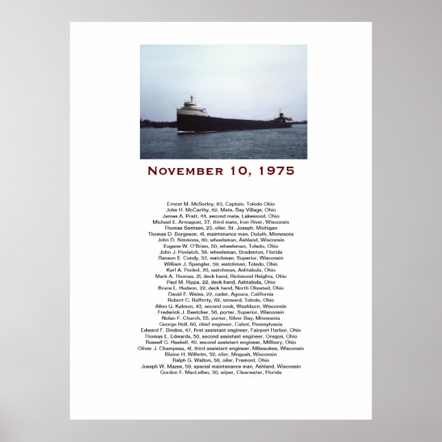 Affiche The Edmund Fitzgerald with Crew Names Gift Box (Devant)
